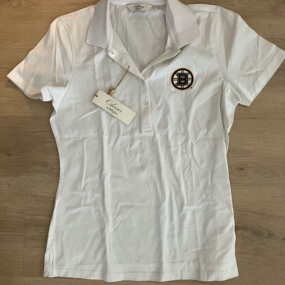 White Polo Shirt with Boston Bruins Embroidered Logo